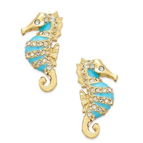 kate spade Jewelry - kate spade blue enamel crystal seahorse earrings marine animal cute adorable